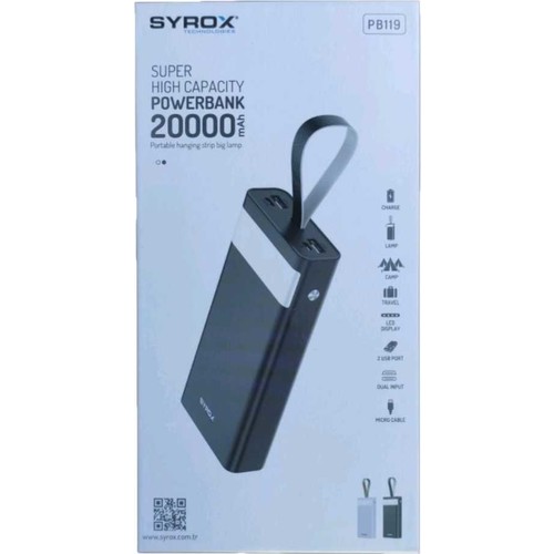 Syrox Powerbank 20000 Mah Dijital Ekranlı Taşınabilir Şarj Cihazı
