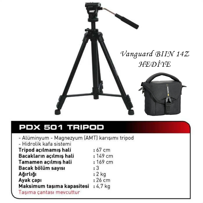 Pdx 501 Tripot + Vanguard Çanta hediyeli