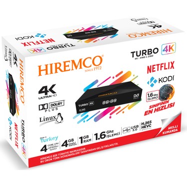 Hiremco Turbo 4K Uydu Alıcı - Gerçek 4K Linux - NETFLIX