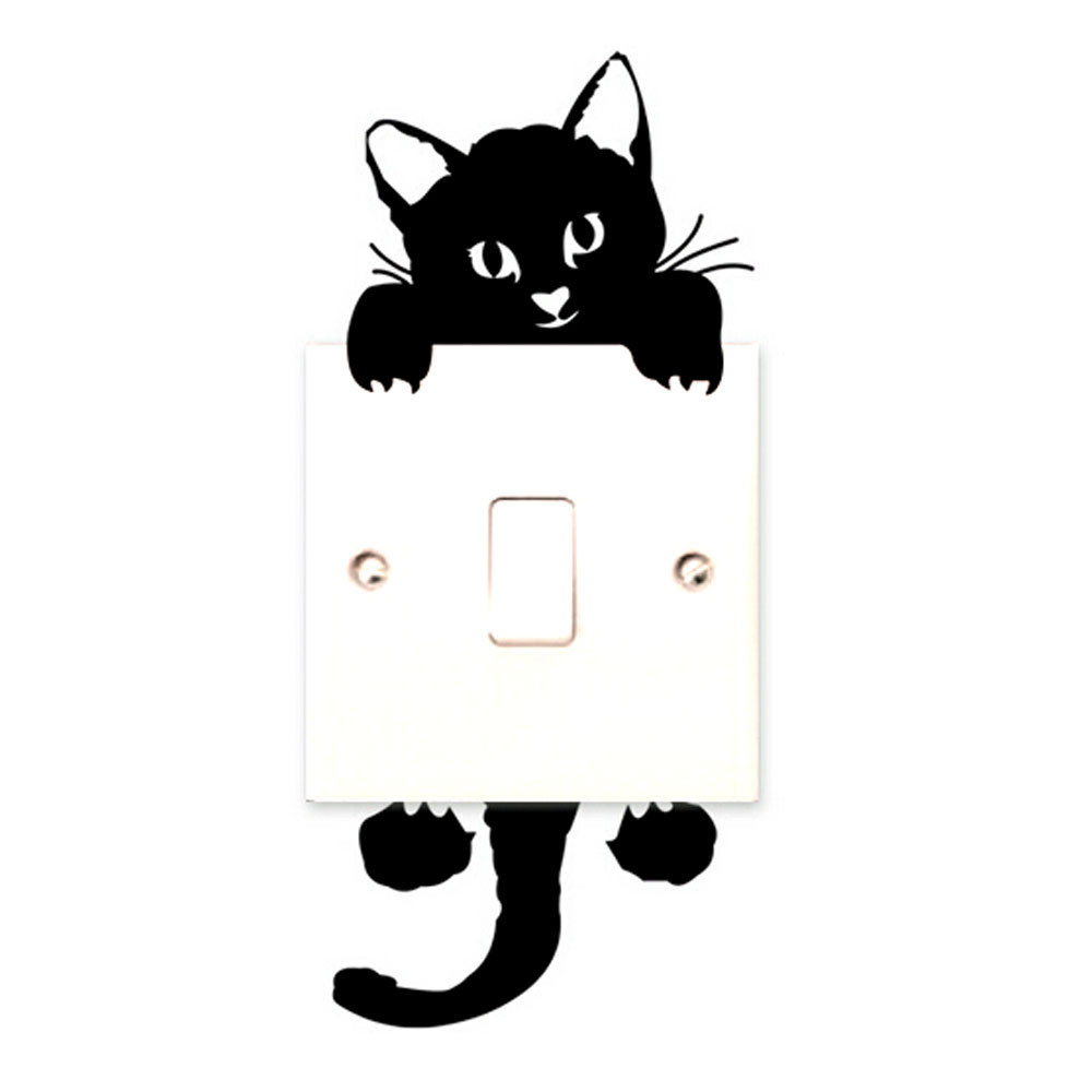 Komik Sevimli Siyah Kedi Anahtarı Çıkartması Sticker