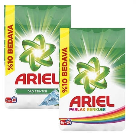Ariel Toz Çamaşır Deterjanı 40 Yıkama Dağ Esintisi 6 KG + Parlak Renkler 6 KG