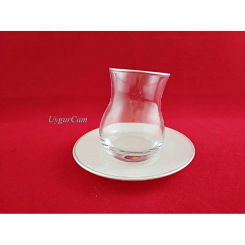 UygurCam 5568 2 Parça Cam Çay Bardağı Çay Tabağı Çay Takımı