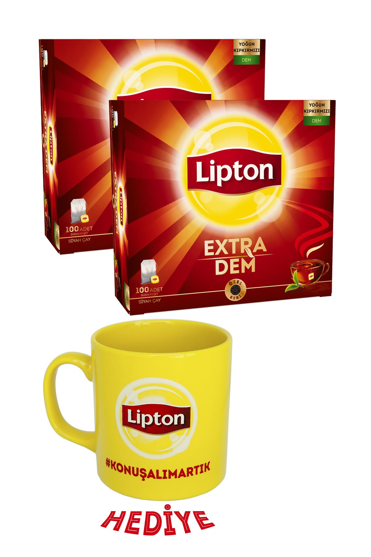 Lipton Extra Dem 100'lü Bardak Poşet Cay x 2 + Jumbo Kupa Hediyel