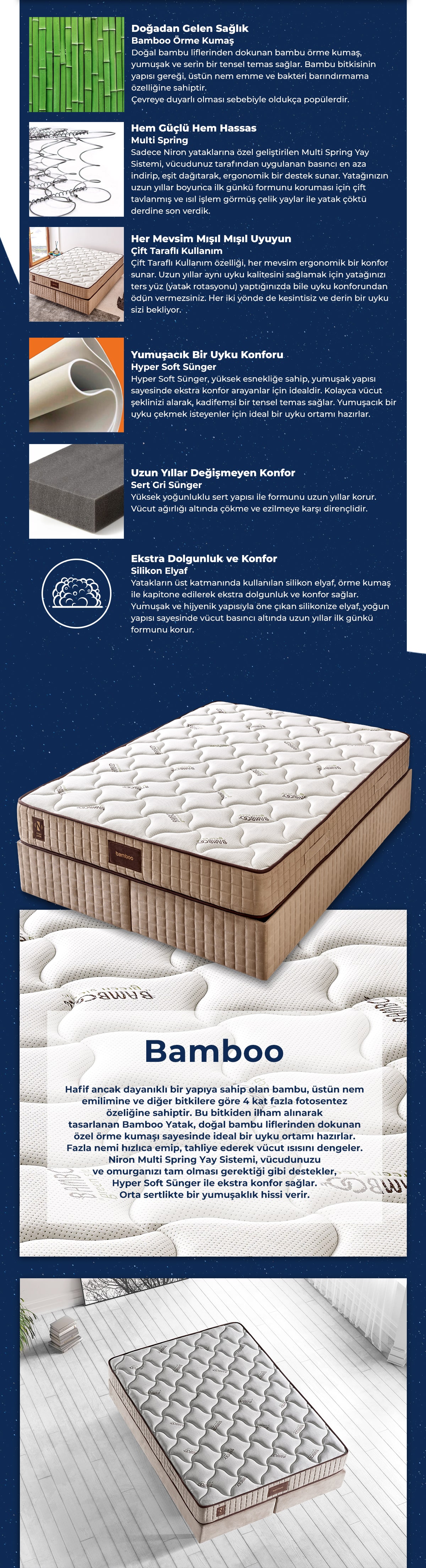 niron bamboo yatak 160x190 cift kisilik dogal bambu kumas tam ort fiyatlari ve ozellikleri