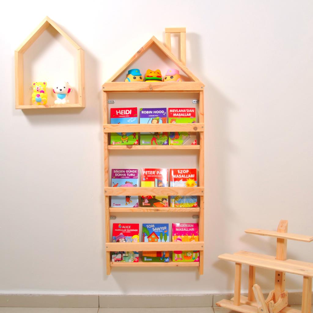 Çocuk Odası Eğitici Montessori Mobilya Kitaplık Raf Duvar Rafı