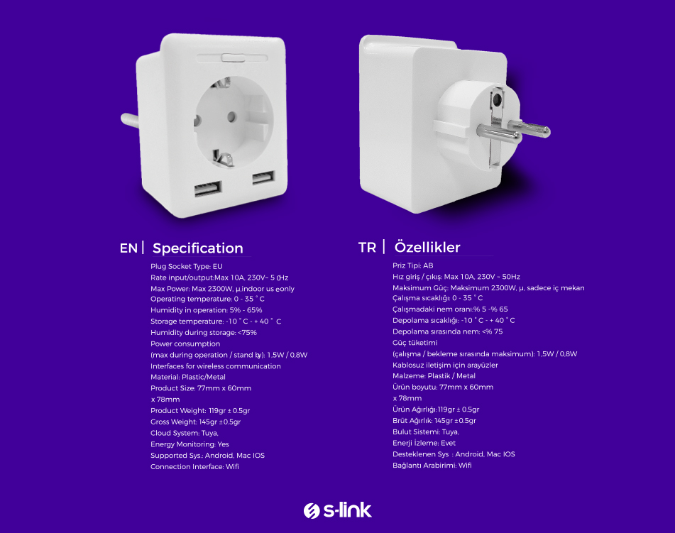 S Link Sl 04 10a Akim Kor Wifi Tuya Akilli Priz Fiyatlari Ve Ozellikleri