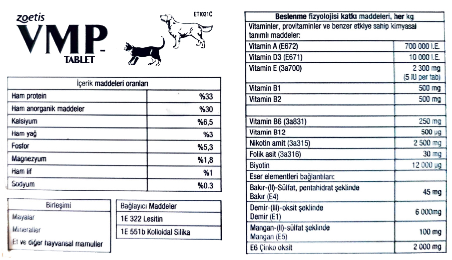 Zoetis Vmp Kedi Ve Köpek İçin Vitamin Tablet 5 Adet (250 Tablet