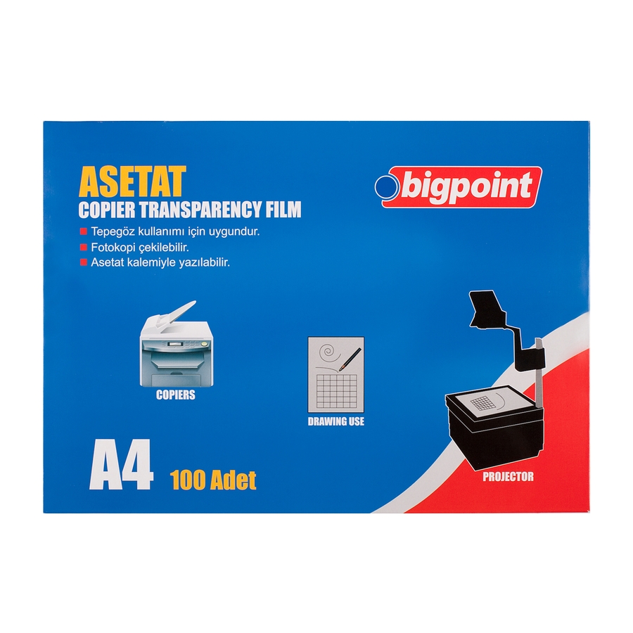 Bigpoint Fotokopi Asetatı A4 100 Mikron 100'lü Kutu