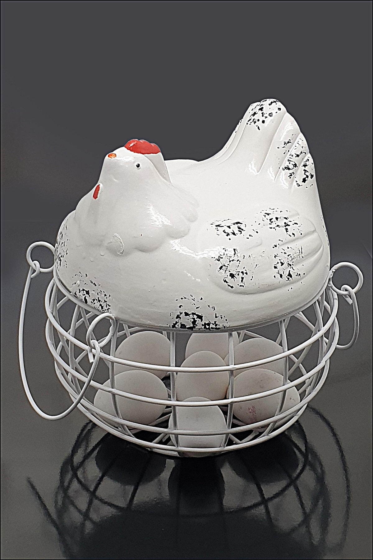 Tavuk Dekoratifli Yumurta Sepeti Beyaz
