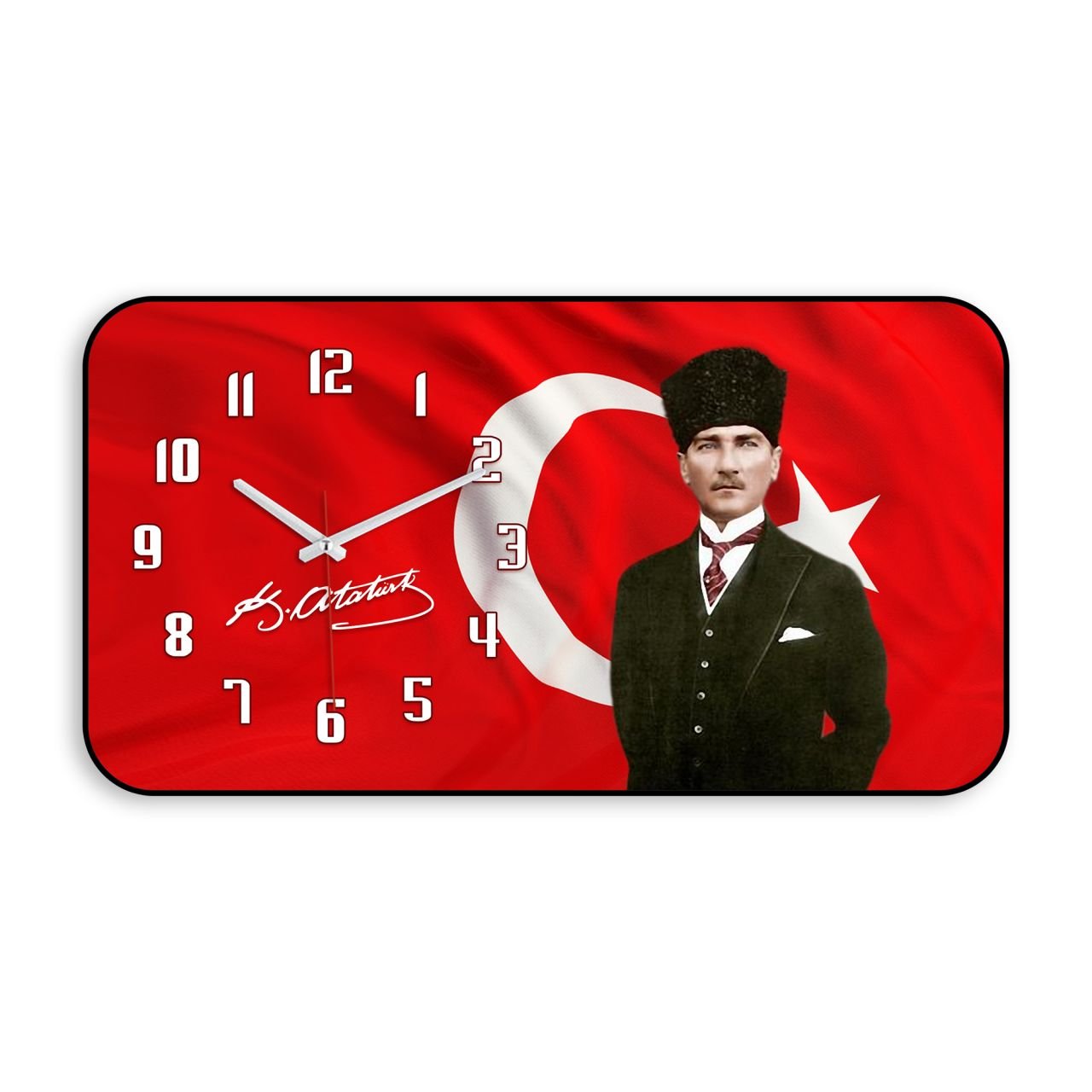 Orta Boy Atatürk Duvar Saati Dekoratif Bombeli Duvar Saati