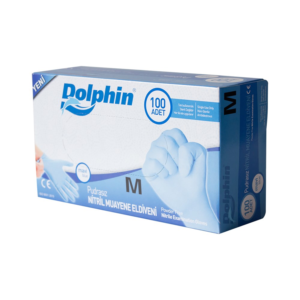 Dolphin Pudrasız Nitril Eldiven Mavi M 100'lü