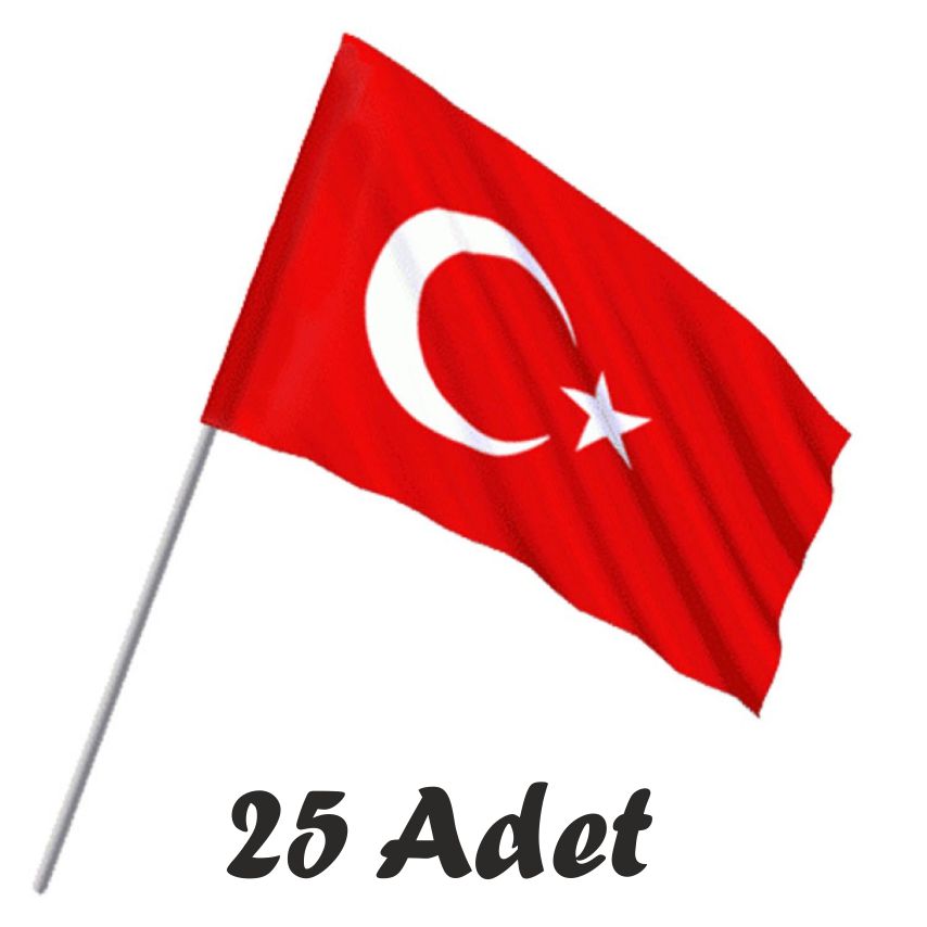 Bayrak 25 adet - 20x30 cm Sopalı Türk Bayrağı Alpaka Kumaş