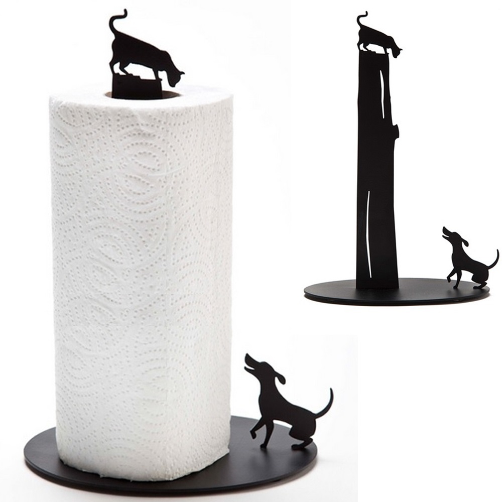 Kedi ve Köpek Figürlü Dekoratif Metal Kağıt Havluluk