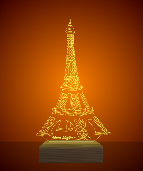 HobiMod 3d 3 Boyutlu Led Masa Gece Lambası Eiffel Eyfel Kulesi