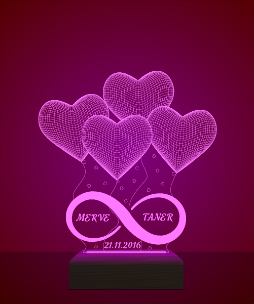3D 3boyutlu Sonsuz Aşkımız Gece Lambası Lazer Tasarım Sevgililere