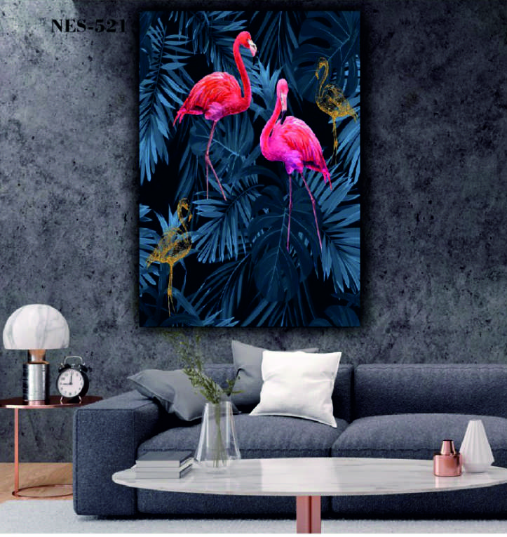 Flamingo Temalı - Her Mekana Uygun Dekoratif Kanvas Tablo