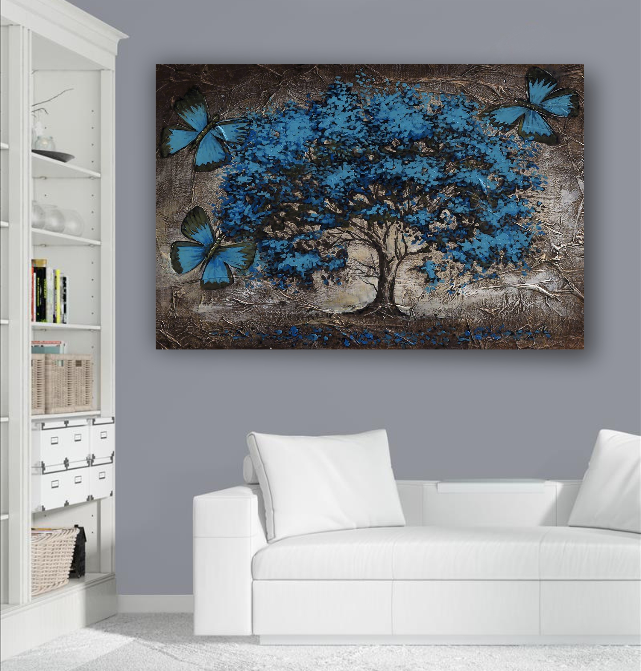 Mavi Ağaç - Her Mekana Uygun Dekoratif Kanvas Tablo