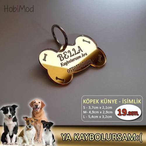 HobiMod Pet Köpek Künye İsimlik Plexiglass Aynalı Gold - hmk001