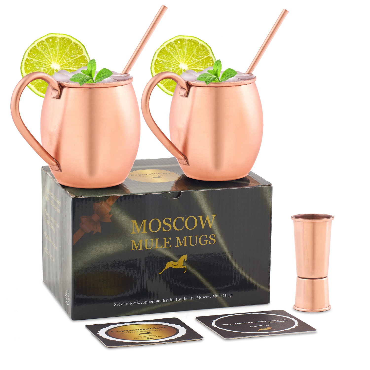 CopperBucker Moscow Mule Bakır Kokteyl Kupası 2 li hediye seti
