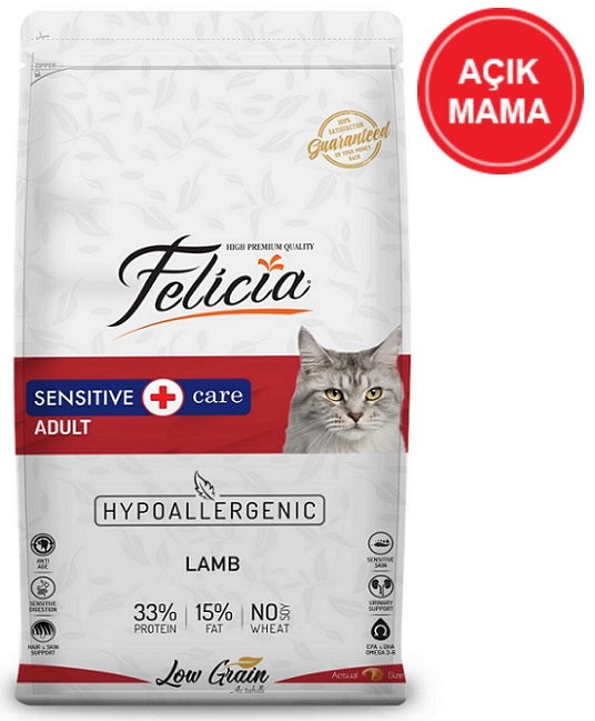 Felicia Hypoallergenic Düşük Tahıllı Kuzu Etli Yetişkin Kedi Açık Mama 1 KG