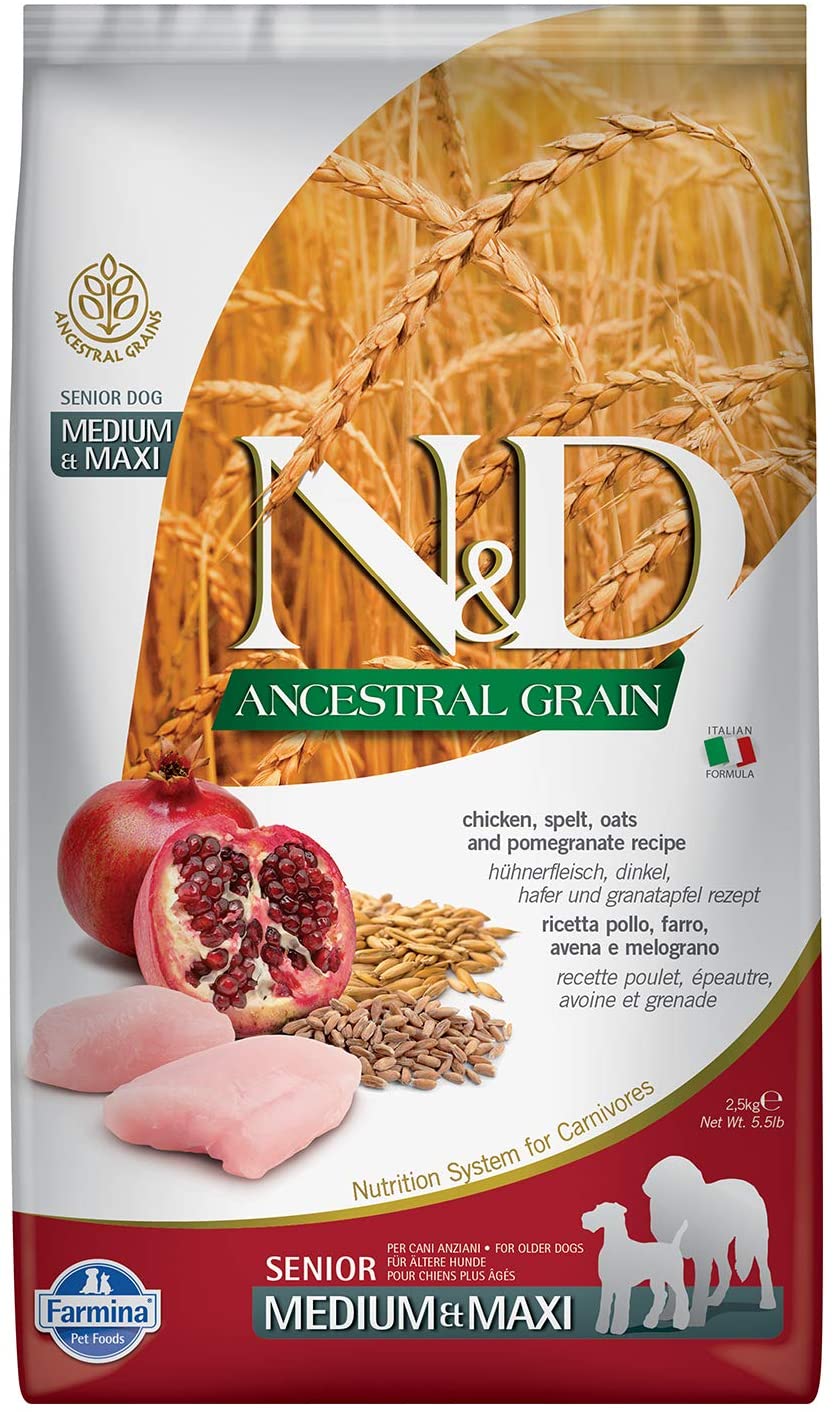 N&D Senior Medium & Maxi Düşük Tahıllı Tavuk ve Narlı Orta ve Büyük Irk Yaşlı Köpek Maması 2500 G