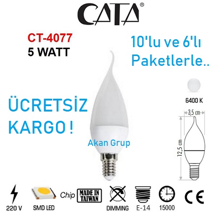10'lu ve 6'lı paket Cata 5W LED Ampul E14 Duylu Beyaz CT-4077