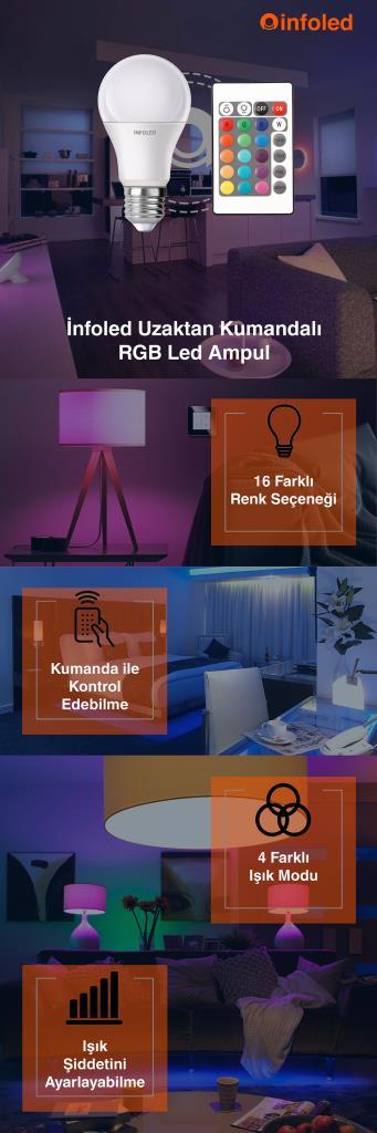 Infoled Dim Ozellikli 9w Led Uzaktan Kumandali Rgb Ampul Fiyatlari Ve Ozellikleri