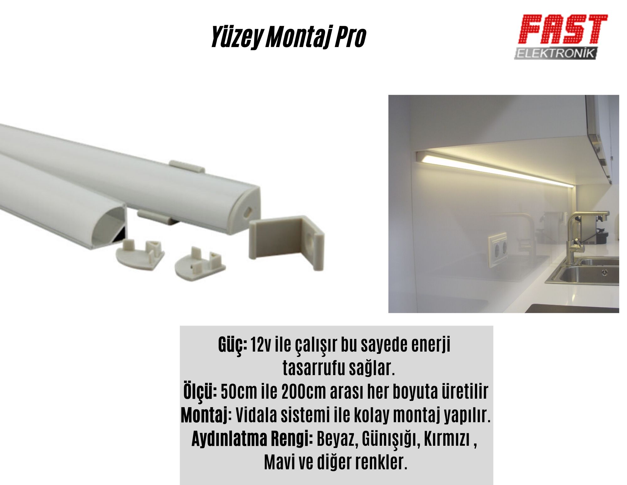 aluminyum profil yuzey montaj mutfak dolabi mobilya aydinlatma fiyatlari ve ozellikleri