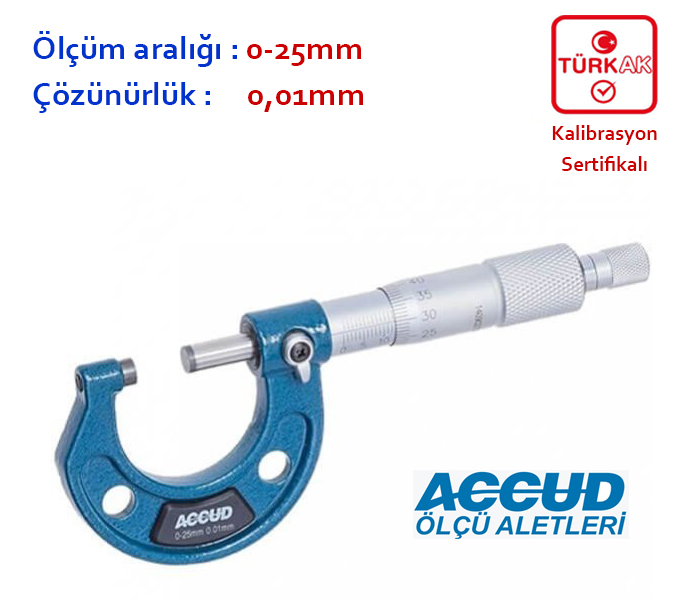 Accud 321-001-01 Mekanik Mikrometre 0-25mm