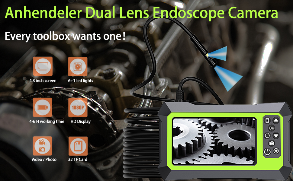Anhendeler çift lensli endoskop kamera