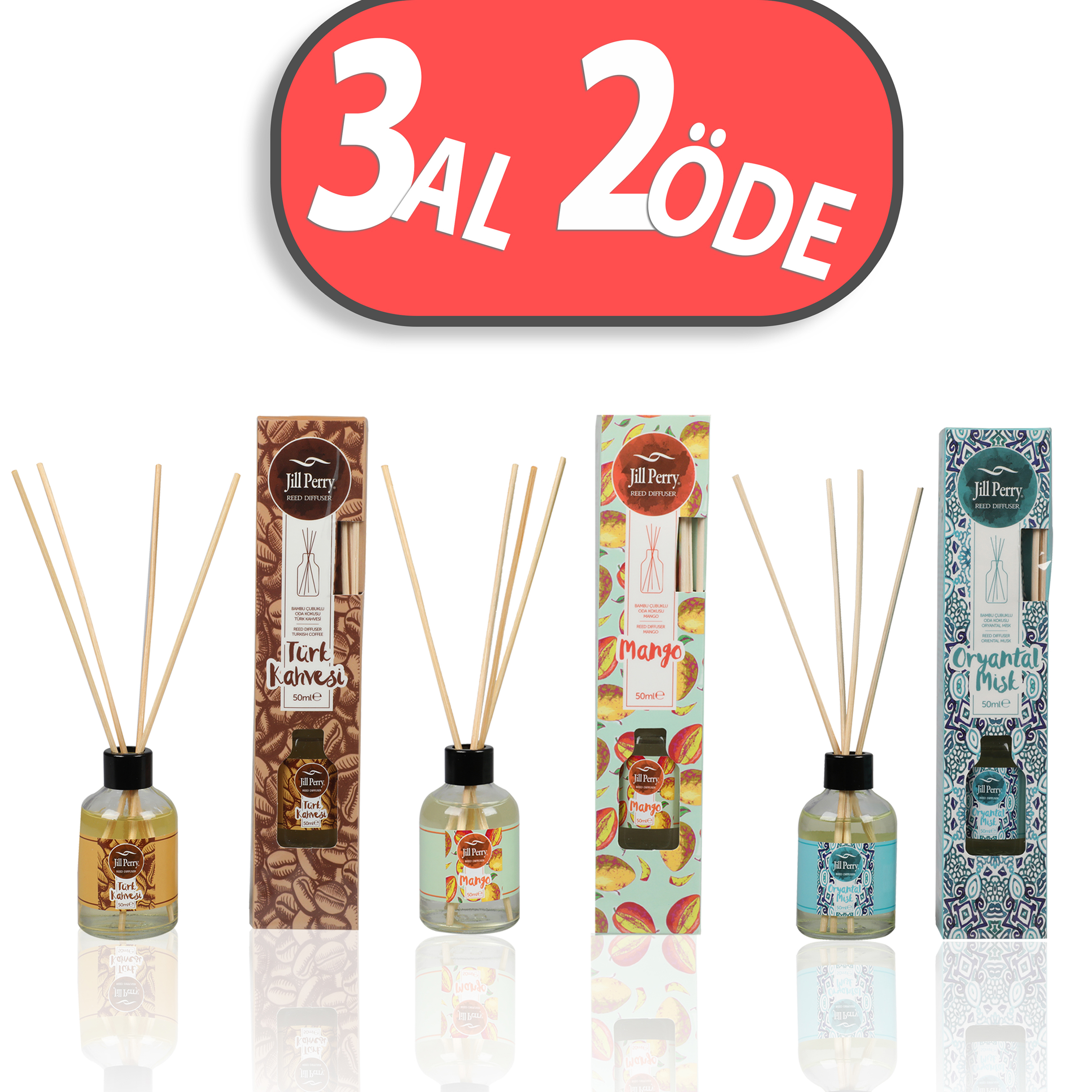 Jill Perry Bambu Çubuklu Oda Kokusu - Oda Parfümü 3'lü Kampanya