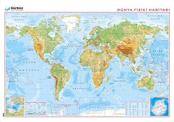 EĞİTİCİ Dünya Fiziki Haritası 100x140cm