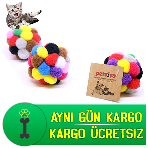 Petviya Ponponlu ve Çıngıraklı Kedi Oyun Topu Kedi Oyuncağı 7 Cm