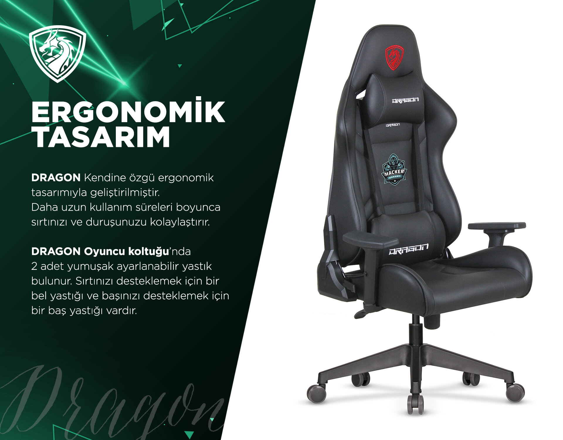dragon hacker oyuncu koltugu gaming profesyonel siyah fiyatlari ve ozellikleri