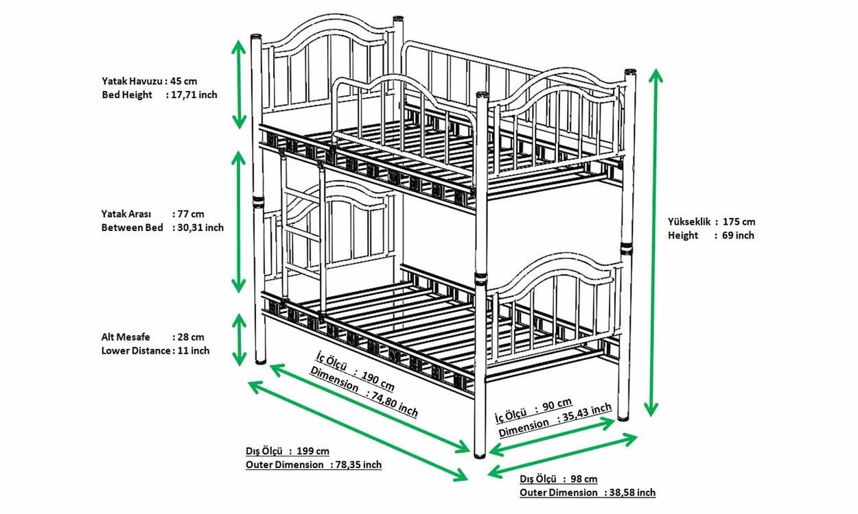 Beray Tek Kişilik Ferforje Ranza 90*200 cm