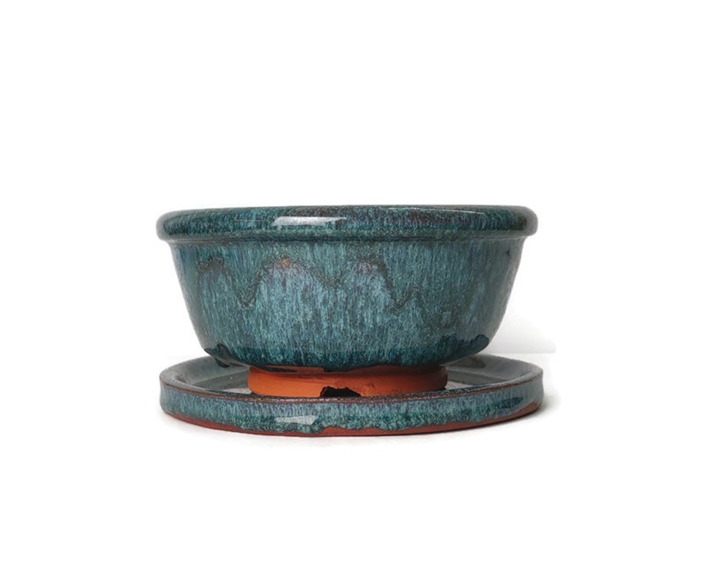 Altlıklı Yuvarlak Sırlı Seramik Bonsai Saksısı 18 cm Çapı