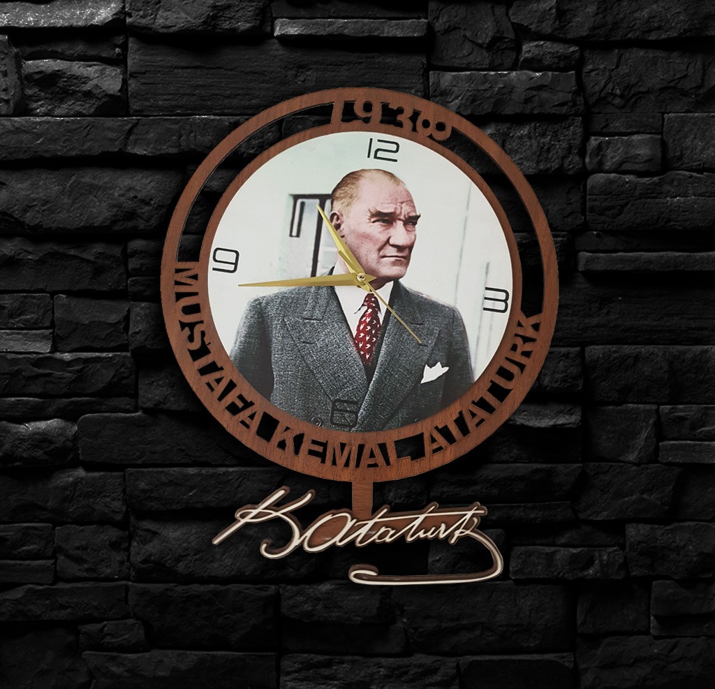 Sarkaçlı Sallanan İmzalı Mustafa Kemal Atatürk Duvar Saati