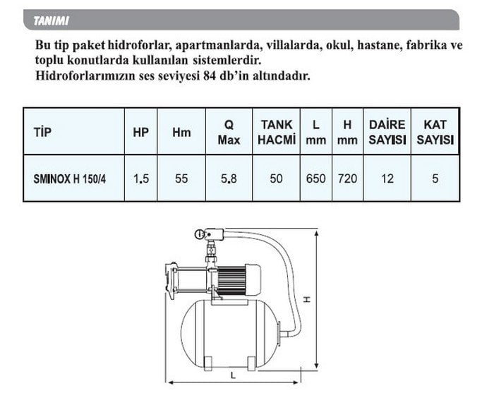 Sumak SMİNOXH 150/4 Sminox Paket Hidrofor