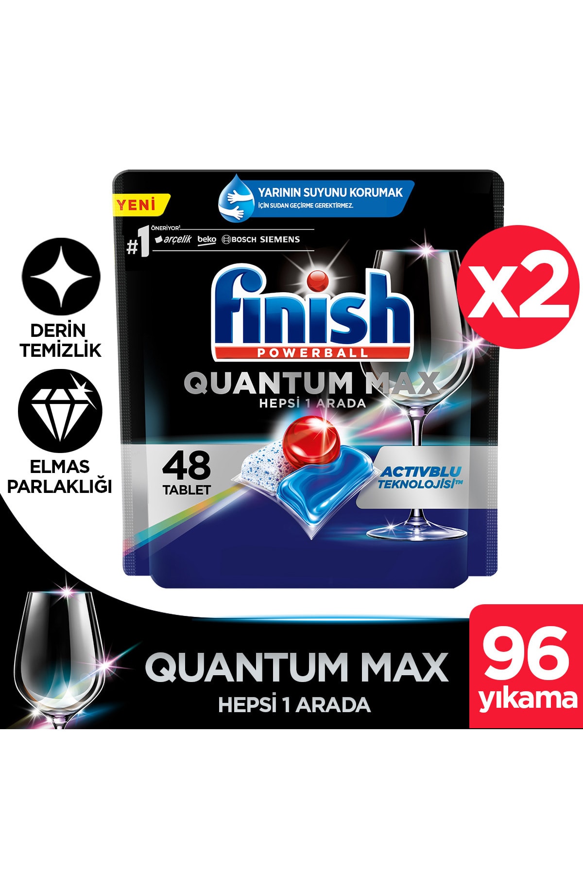 Finish Quantum Max 96 Kapsül Bulaşık Makinesi Deterjanı Tableti 48 x 2