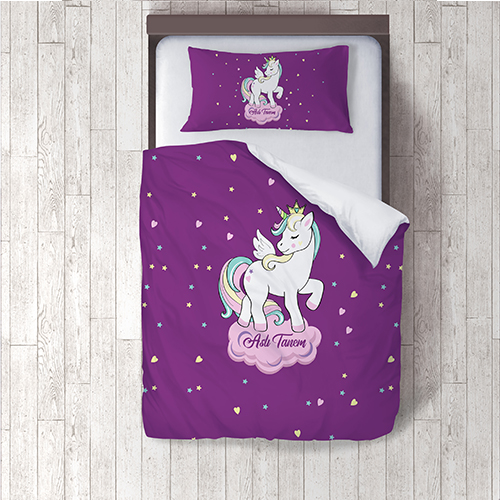 Kişiye Özel Dekoratif Unicorn Yatak Örtüsü