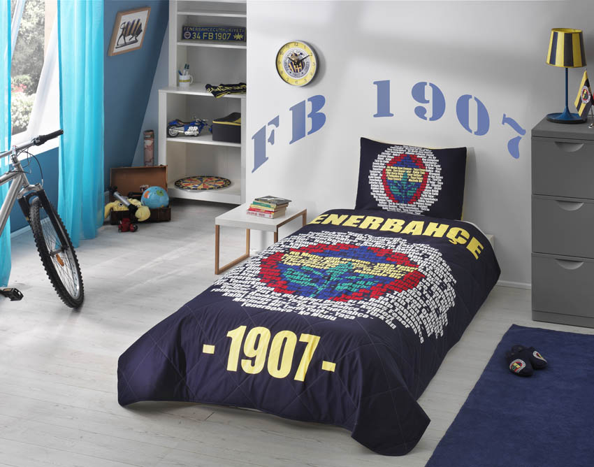 Taç Lisanslı Fenerbahçe Marşlı Logo Tek Kişilik Yatak Örtüsü