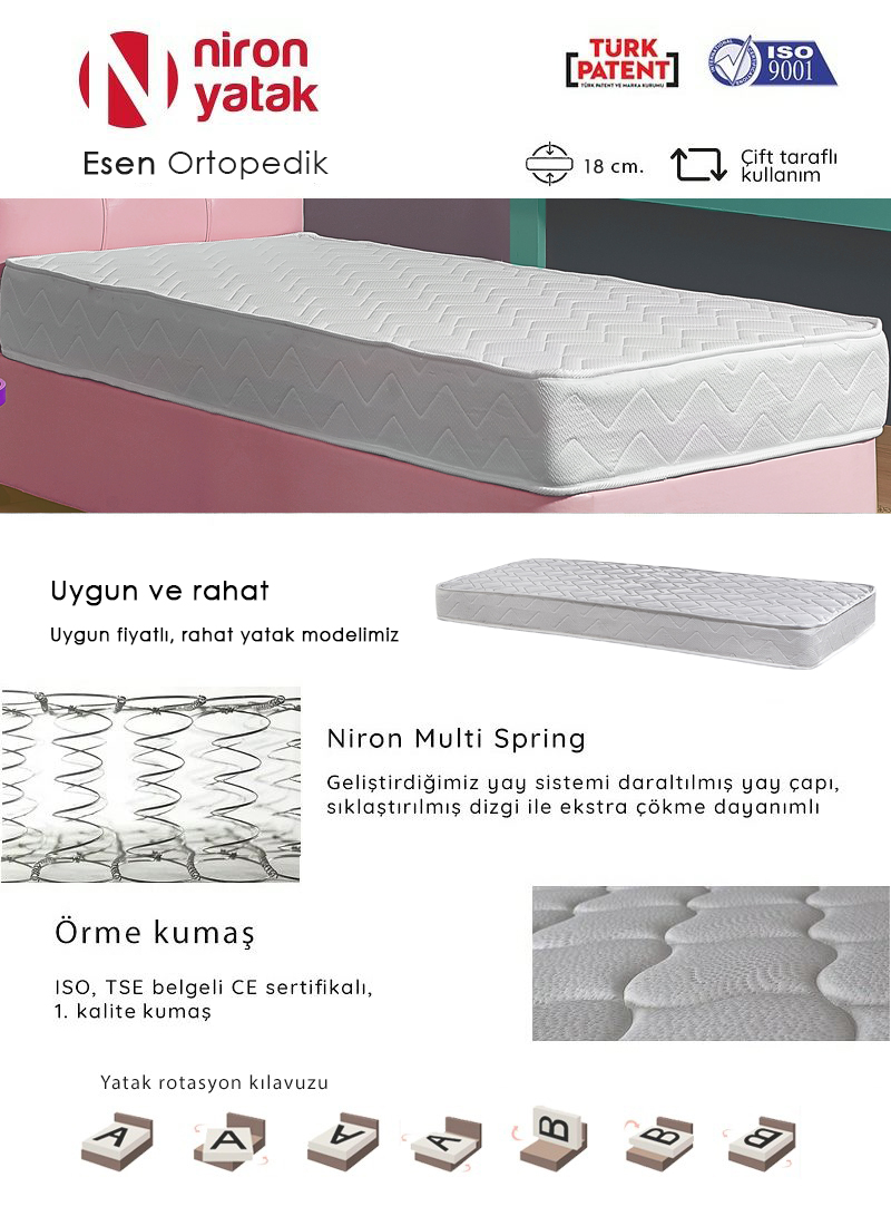 Tek Kişilik Ortopedik 80x200 cm Niron Esen Yatak Fiyatları ve Özellikleri