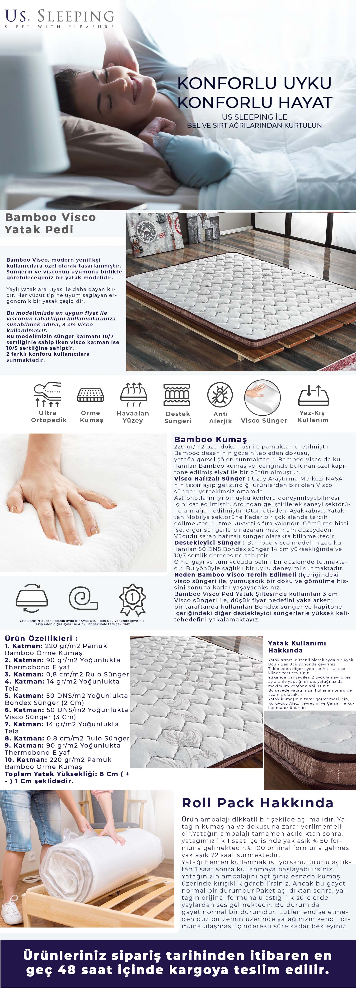 us sleeping ful ortopedik bamboo visco ped yatak silte tum olcule fiyatlari ve ozellikleri