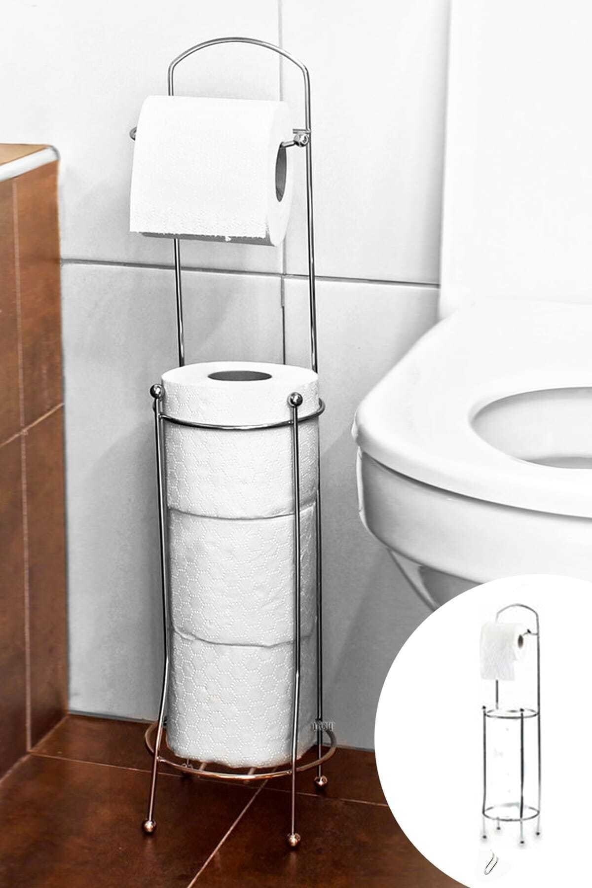 Yedekli Krom Ayaklı Şık Tuvalet Kağıtlığı
