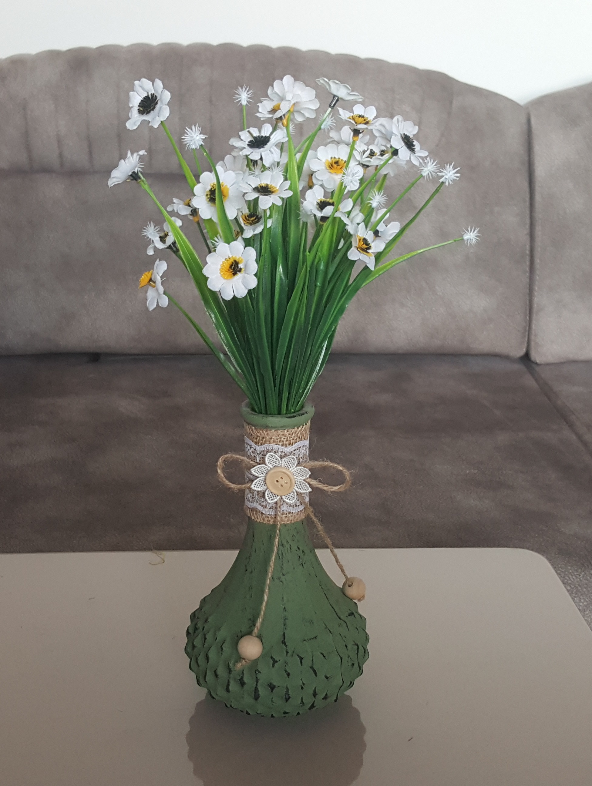 Yeşil Dekoratif Vazolu Çiçek Set