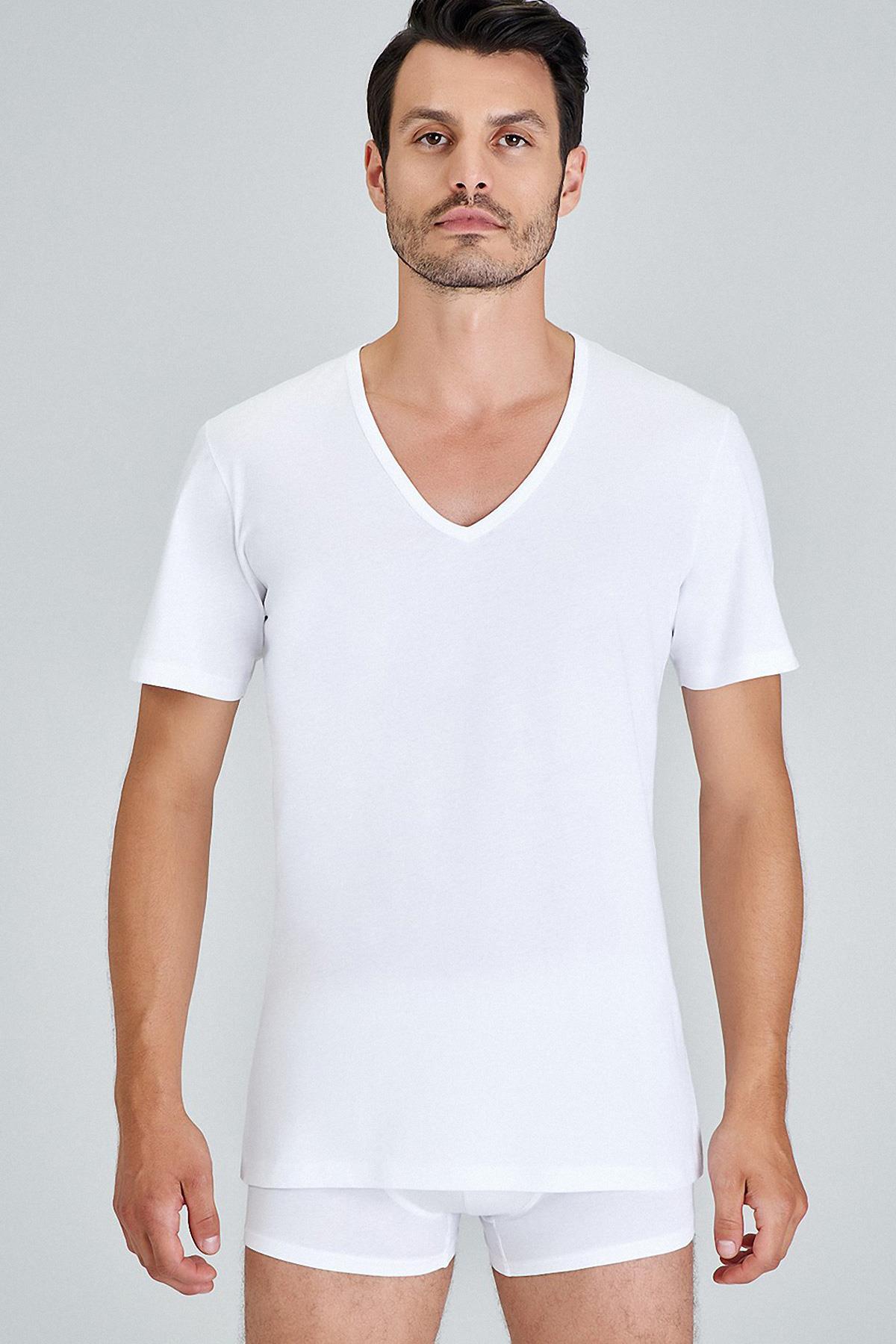 Kom Kısa Kol Koton Modal Erkek Enrıco 2Li V Yaka T-Shirt