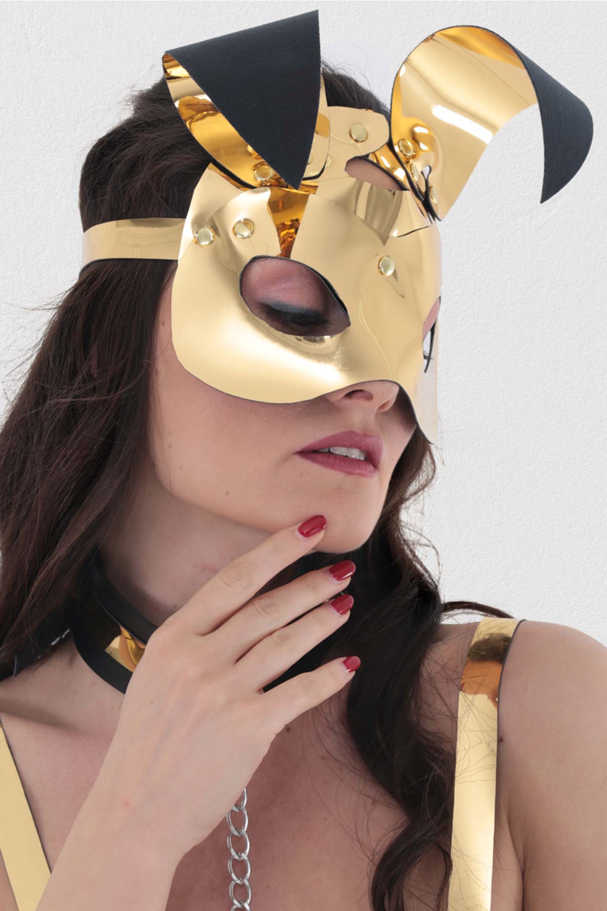 Mite Love Gold Deri Tavşan Kız Fantazi Maske