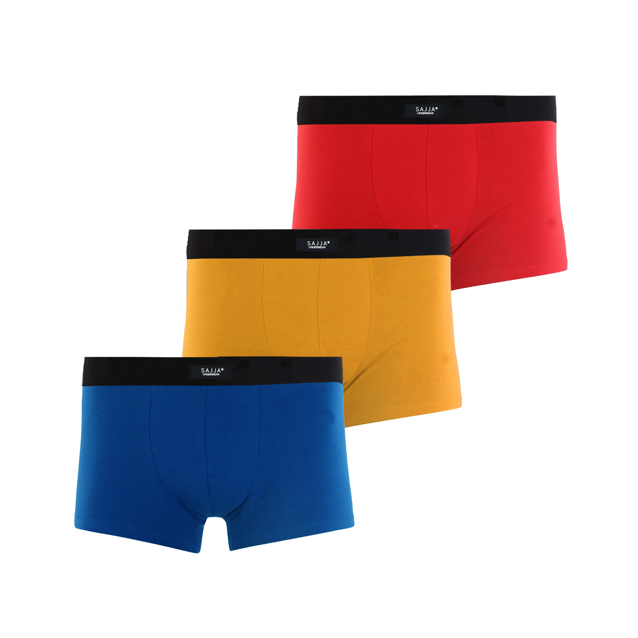 SAJJA Underwear 3'lü Saks Mavisi - Hardal - Kırmızı Erkek Boxer