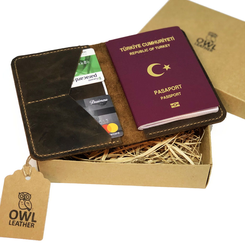 Owl Leather Kahve Vintage Nubuk Deri Pasaport KılıfıOWLPK-KV02
