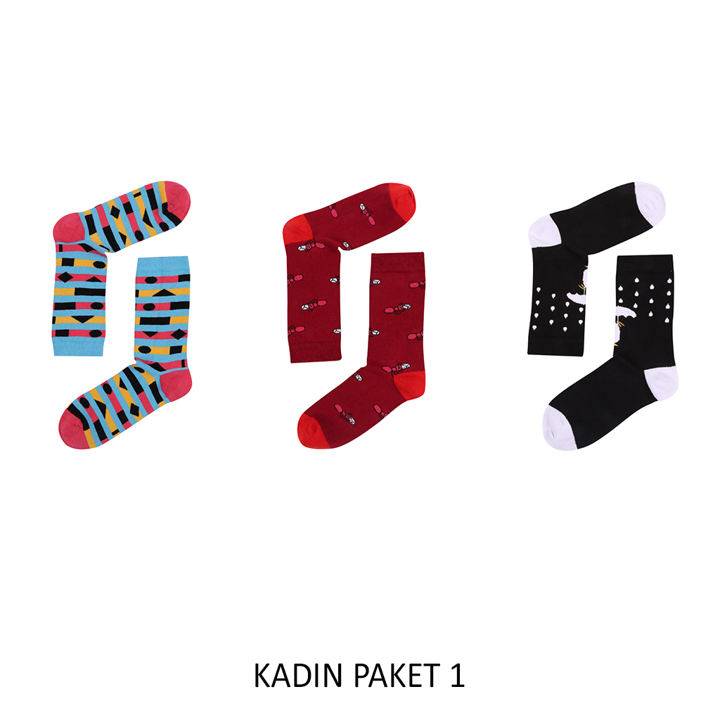 Desenli Çorap (Kadın ve Erkek Çeşitleri) - 3'lü Paket
